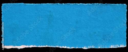 Blue cardboard texture with frayed edges, scuffs, and adhesive residue. Distressed paper background for mockups, ample copy space, retro style design.