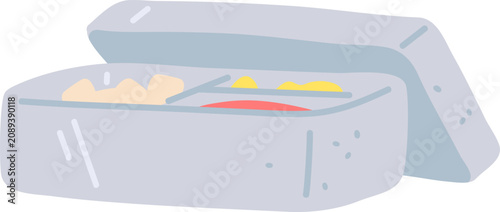 Tableau sur toile Lunch box with compartments holding different types of food, suitable for school