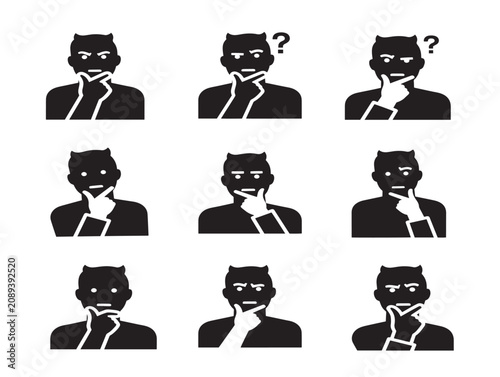 Man Thinking Solid Black Silhouette Icon Set Showing Pensive Expressions