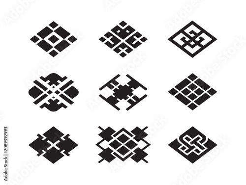Geometric Argyle Pattern Icons Set Featuring Solid Black Silhouette Shapes