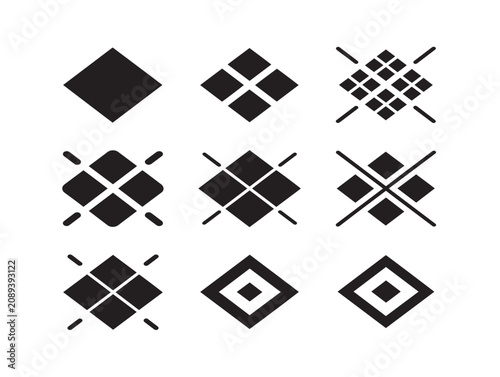 Black Argyle Pattern Icons Set Featuring Geometric Diamond Shapes in Minimalist Style