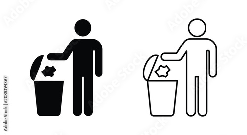 Quadro su tela Person disposing of waste into a trash receptacle flat icon silhouette disposal