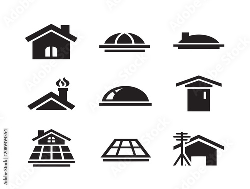 Black Silhouette Roof and House Icons Set Featuring Architectural Designs