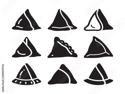 Samosa Solid Black Silhouette Icon Set Representing Traditional Indian Food