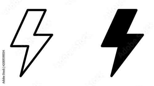 Konstfotografi Lightning Bolt Icons: A set of two stylized lightning bolt icons, one outlined in white and the other solid black, representing energy, power, and electricity