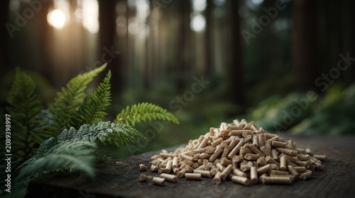 close up of wood pellets in the forest