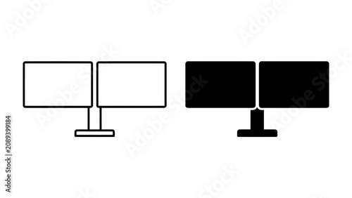 Dual Monitor Setup: A graphic representation showcasing a dual monitor computer display, presented in both outline and solid black versions.