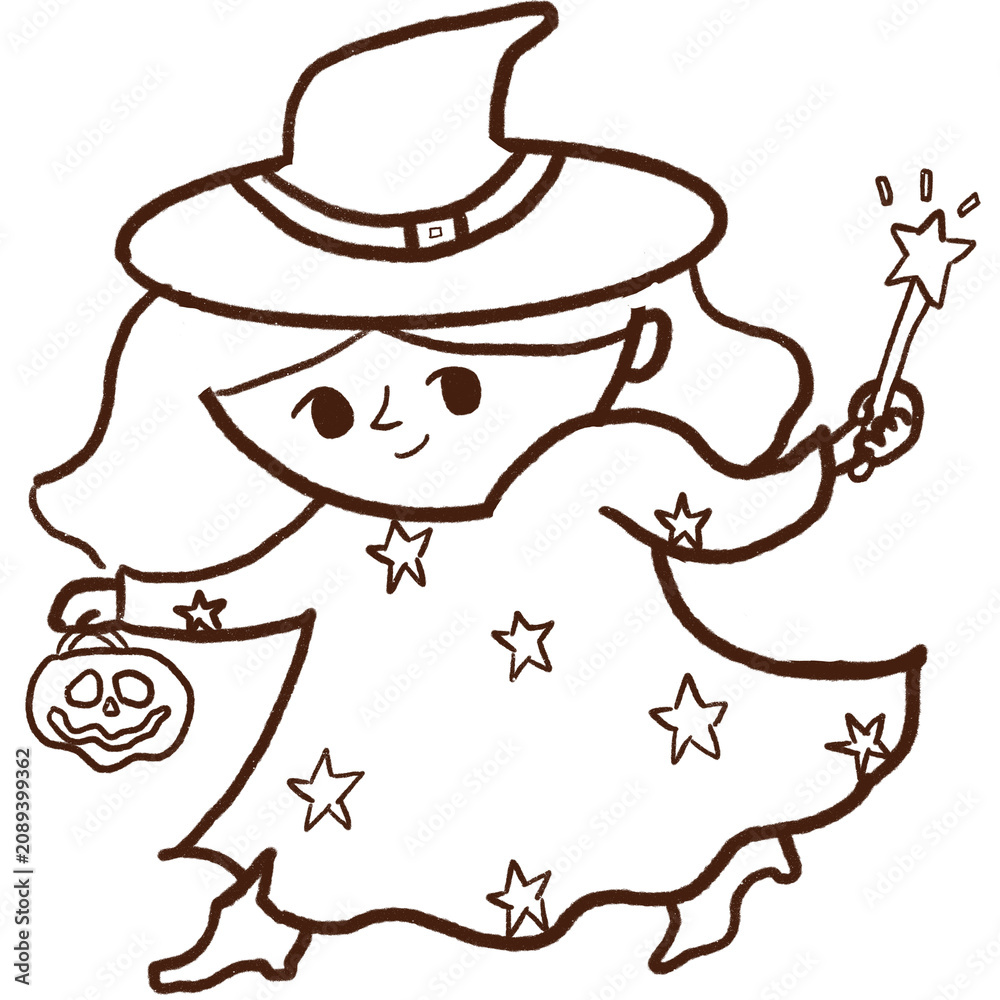 Fototapeta premium Chibi witch Halloween coloring Clipart 