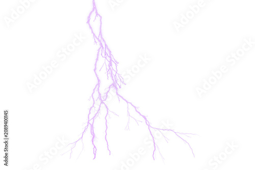 Bright purple lightning bolt striking down against a clean isolated transparent background atmosphere