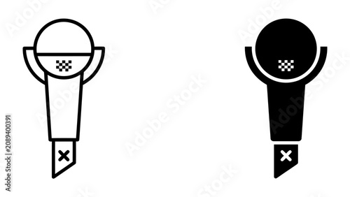 Foto Microphone Icon Set: A minimalist graphic resource featuring two microphone icons, one outlined and the other solid black, representing a clean and versatile design