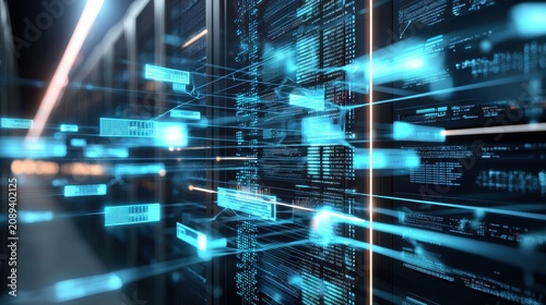 An abstract dynamic digital landscape showcasing a complex network of data technology and innovation for the future