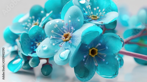 A vibrant and delicate bouquet of turquoise colored flowers in full bloom displaying a soft natural elegance and a serene calming aesthetic