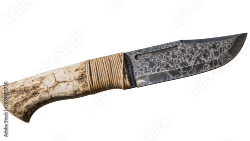 Foto Isolated durable outdoor survival knife featuring unique antler handle and textu