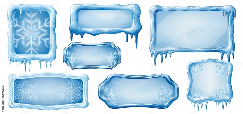 Fototapeta premium Festive winter holiday borders featuring icy edges and snowflake motifs for seasonal marketing designs.