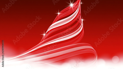 A red and white swirly christmas tree with sparkles on a red background