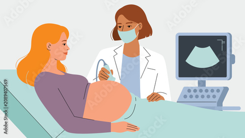 Doctor performing a prenatal ultrasound scan on an expectant mother