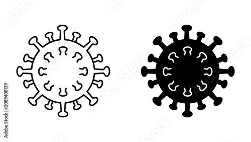 Tableau sur toile Coronavirus Icon Set: Two stylized icons represent the coronavirus, one as an outline and the other as a solid black silhouette, symbolizing the virus and its spread