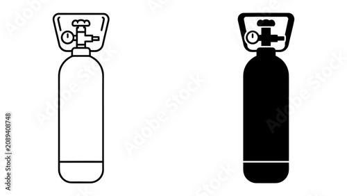 Canvastavla Compressed Gas Cylinder Icon: A simple line art and silhouette illustration of a compressed gas cylinder, suitable for industrial, scientific, or safety-related designs