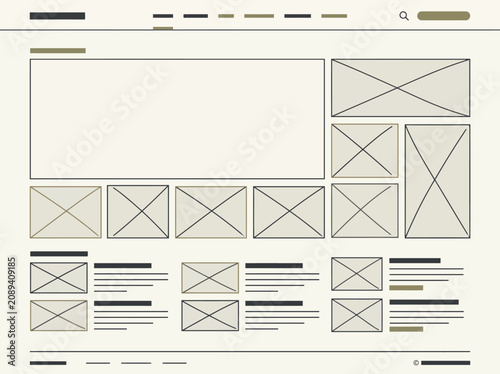 Professional website wireframe template with interface elements