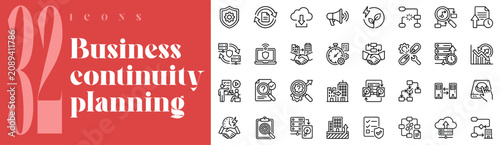 Cuadro en lienzo Business Continuity Planning 32 Outline Vector Icons Set