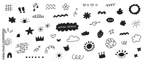 Hand drawn doodle elements set. Sketch arrows, highlights and organic shape collection. For notes, planners, presentations and creative design projects.