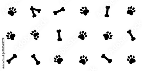 Dog Paw Prints and Bones in a Playful Pattern Featuring Print, Bone, Black with White and Pet Elements for Animal, Icon Projects