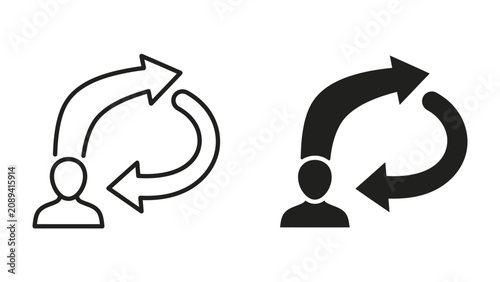 Obraz na płótnie Continuous Improvement Cycle Icons: Two stylized icons depict a human silhouette with circular arrows, symbolizing the iterative process of continuous improvement, growth, and learning