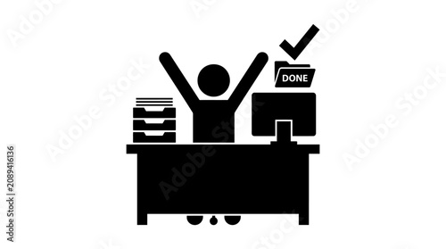 Canvas Print A person celebrating completion at a desk.