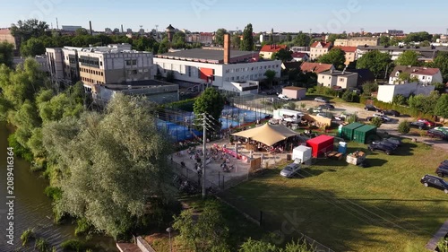 Waterfront party drone shot