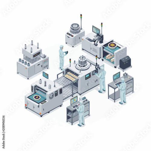 Isometric view of a modern semiconductor manufacturing facility.