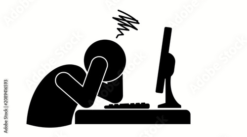 Canvastavla Frustrated person sitting at computer desk.