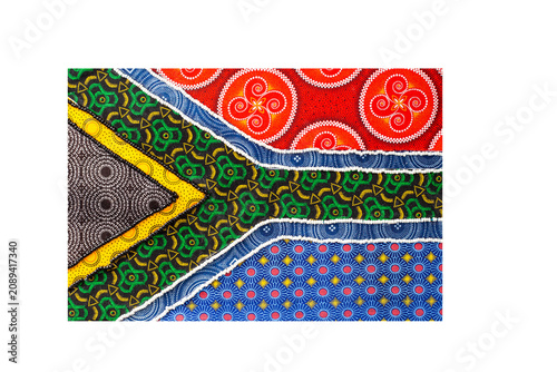 Handcrafted South African Flag Made from Traditional Shwe shwe Fabric and African Beadwork
