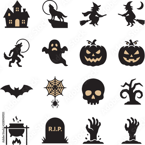 Halloween icon set spooky illustrations for parties decorations and digital designs