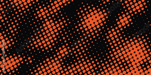 Fotografía Abstract two-tone background with heavily distressed black halftone dots over a vibrant orange texture, creating a raw and urban grunge effect