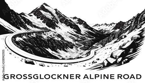 Quadro em tela Very beautiful black and white realistic vector illustration of the Grossglockne