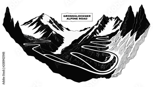 Bild auf Leinwand Very beautiful black and white realistic vector illustration of the Grossglockne