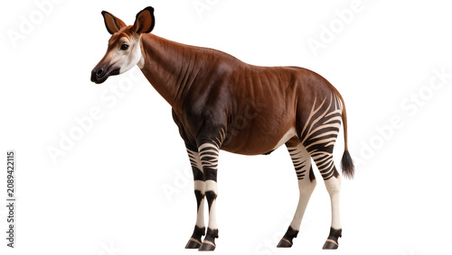 Bild auf Leinwand Isolated okapi standing full-body profile with distinctive black and white strip