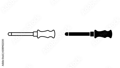 Fotografie Screwdriver Icon Set: A minimalist collection of two screwdriver icons, one outlined and one solid black, representing a common tool for various tasks
