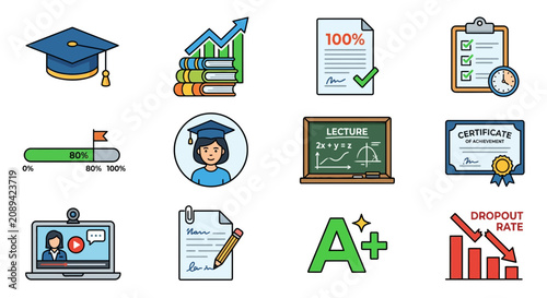Canvas-taulu Education Icons Set: Graduation, Learning, Achievement, Online Courses, Success