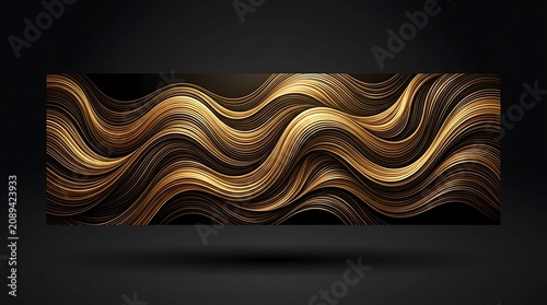 Luxury Dark Background with Elegant Golden Ornament Frame Abstract Wave Lines Decorative Black and Gold Vector Banner Wallpaper Design