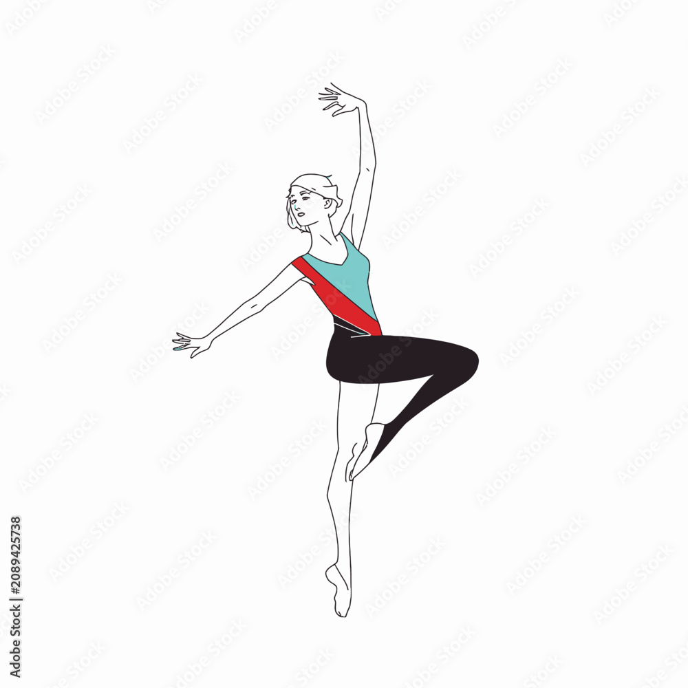 Fototapeta premium Elegant ballerina performing a graceful dance pose on pointe shoes.