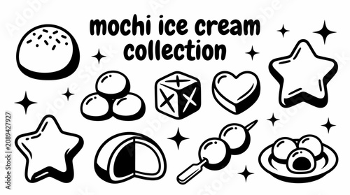 Photography modern collection of mochi ice cream featuring mango matcha strawberry chocolate