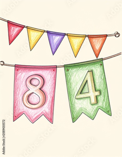 Festive Flag Garland with Number 84 for Birthday and Anniversary Party