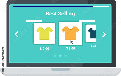 Online shopping interface displays vibrant t-shirts, showcasing best selling items with price points for easy customer selection.