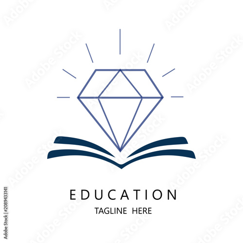 Education logo with diamond and often book vector illustration .