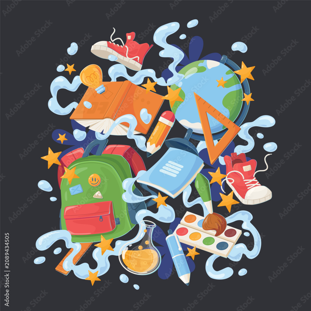 Naklejka premium School banner. Stationery and children's items in a school design template. Education poster, study brochure, college flyer
