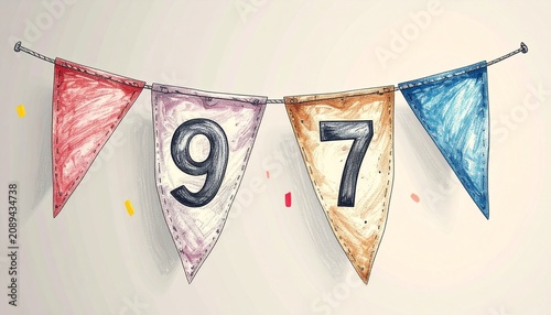 Festive Flag Garland with Number 97 for Birthday and Anniversary Party