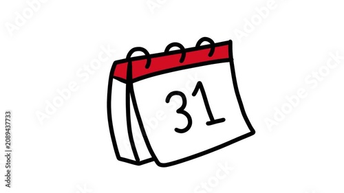 4K animated hand drawn calendar on green screen and white background