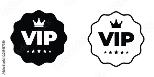 vip badges icon, label or tags vip icons. and crown icon with five stars sign symbol - premium membership icon. vector illustration. VIP text with star icon simple outline vector sign, premium members