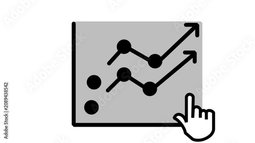 Interactive Dashboard Analytics Chart Tracking Screen Animated Icon. Animated line icon showcasing line graph trends with hand interaction cursor, representing interactive market data analysis.
